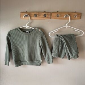 Huggies Babywear Sage Green Waffle Knit 2pc Set - 24M Organic Cotton